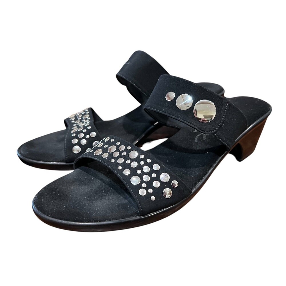 Onex Sonic Black w Silver Dots Comfort Slide Sandals Heels  US 8  Summer Vacay - Picture 2 of 13